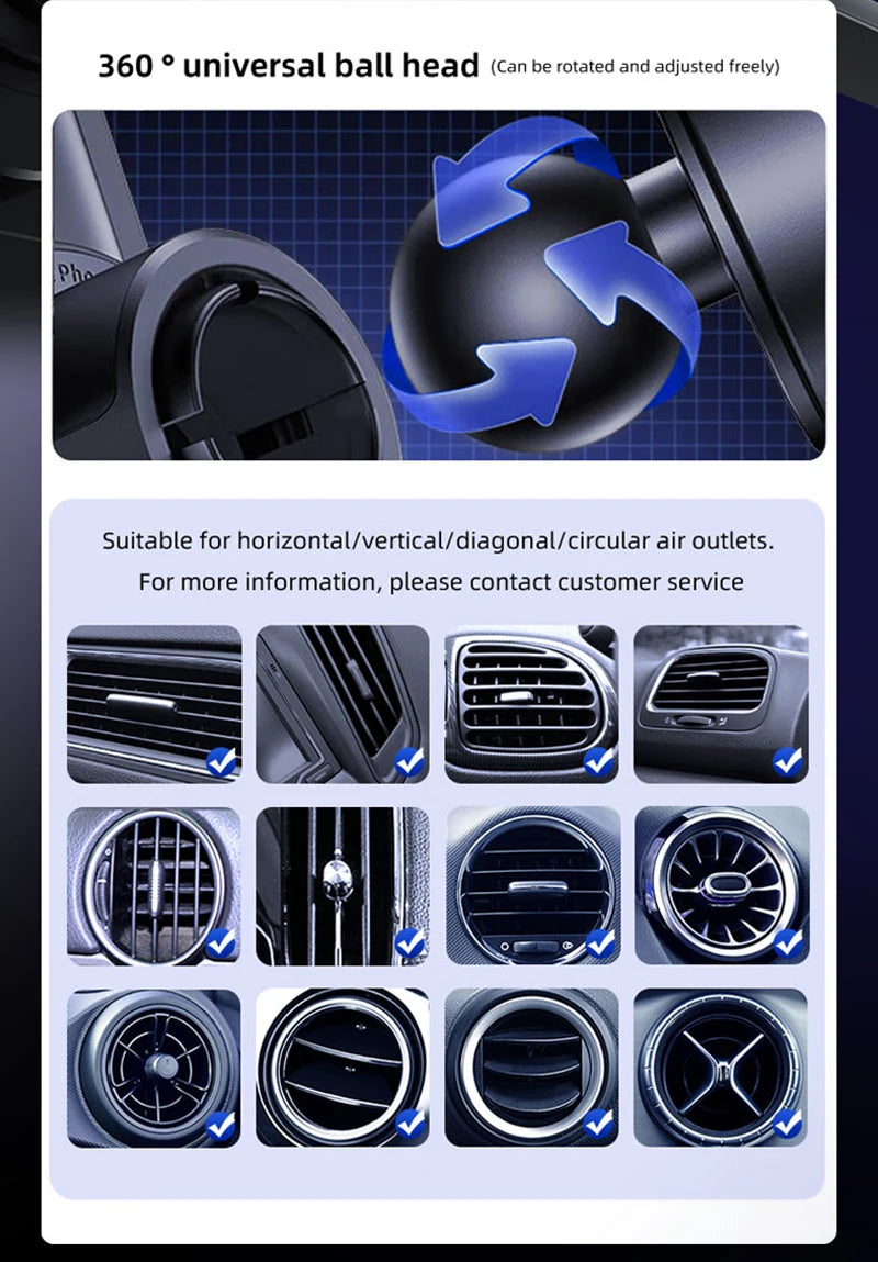 Car Phone Charger Phone Holder 15W Wireless & Wired Charger Auto Sensing One-Touch Release and Rotation Qi FCC ROHS Certified - Sun Studio
