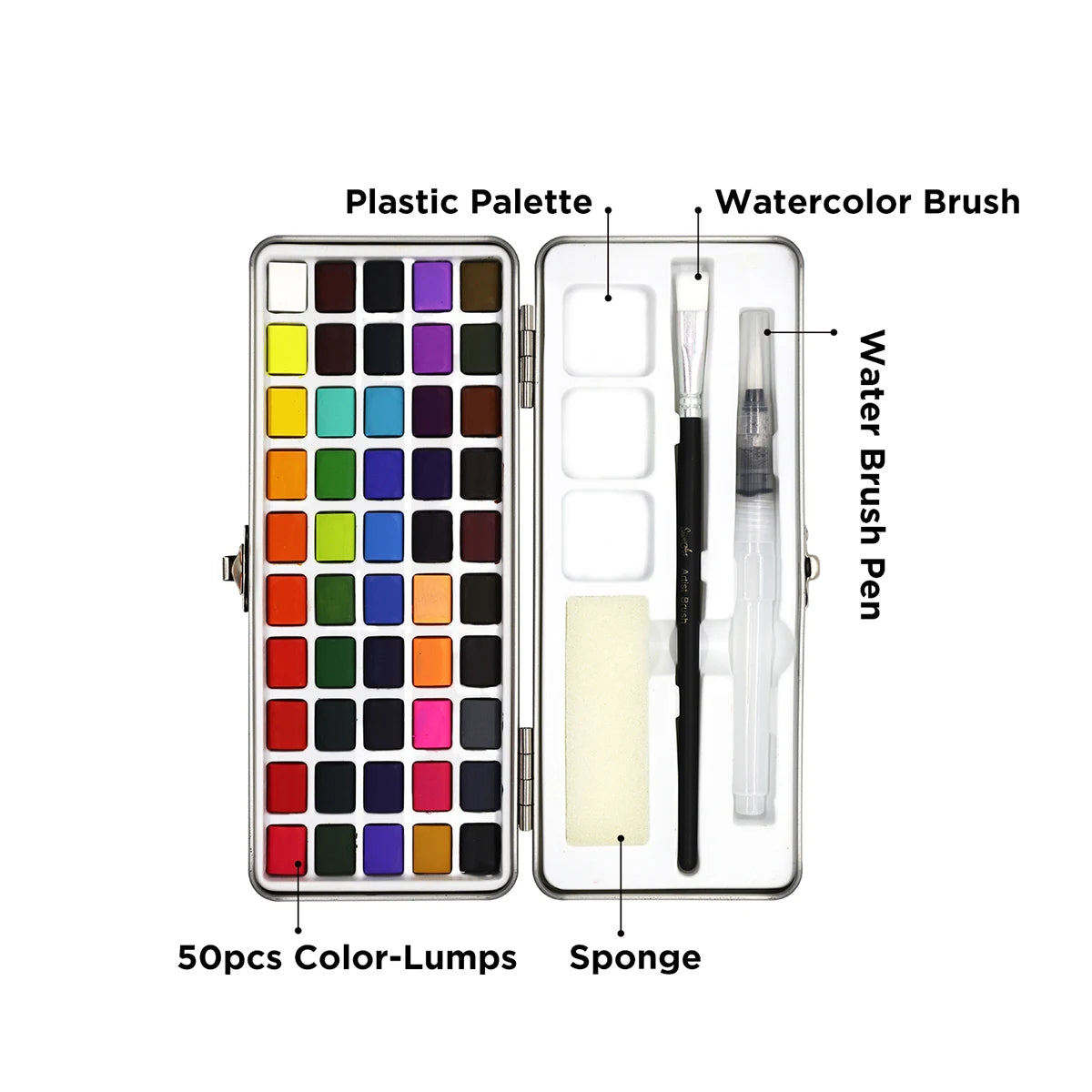 SeamiArt 50Color Solid Watercolor Paint Set Portable Metal Box Watercolor Pigment for Beginner Drawing Watercolor Paper Supplies - Sun Studio