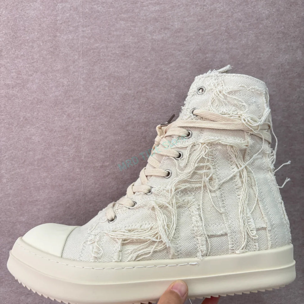 Brand Men Shoes Casual Canvas Distress Flats High to Ankle Boots Women Owens Vintage Original Luxury Designers Sneakers - Sun Studio
