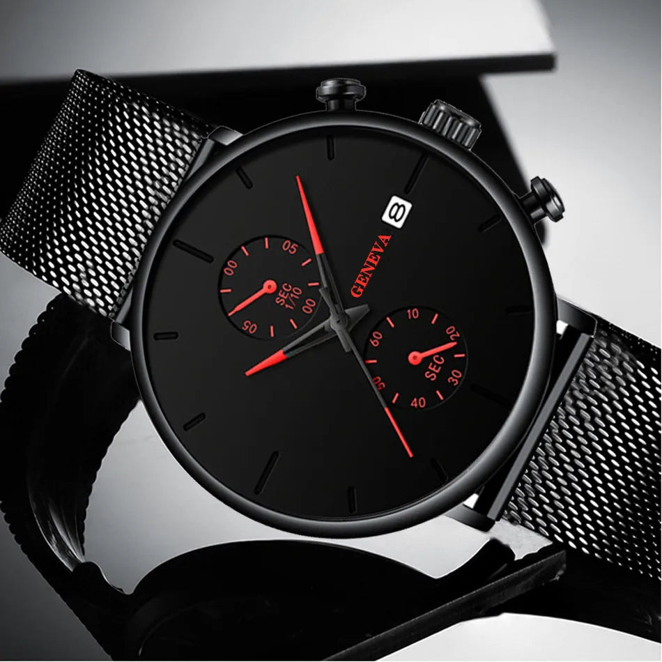 Men Watches Luxury Brand Date Calendar Watches Men Stainless Steel Mesh Watch For Mens Casual Quartz Watch Relogio Masculino Hot - Sun Studio