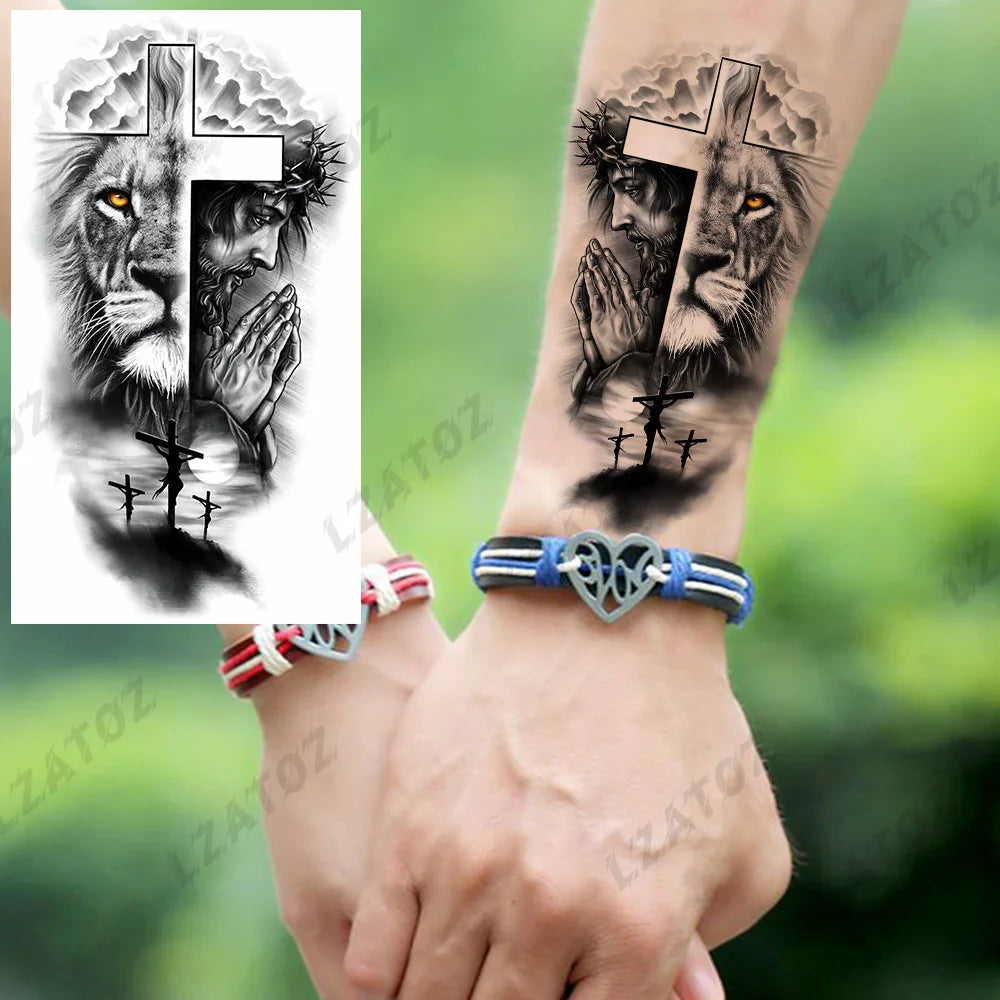 Unique Triangle Ocean Wave Temporary Tattoos For Men Women Realistic Tiger Lion Fake Tattoo Stickers Saying Transfer Art Tatoos