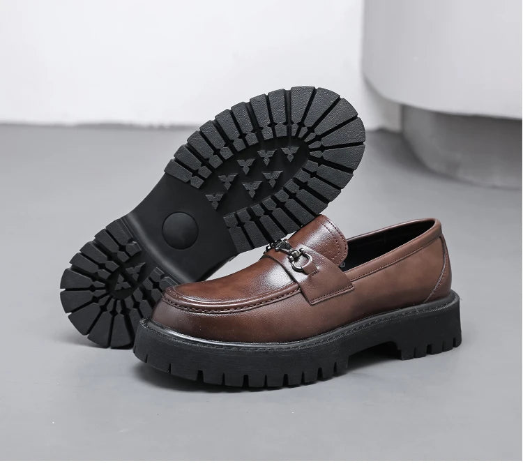 STRONGSHEN Men Leather Shoes Thick-soled British Style Formal Business Shoes Fashion Luxury Slip-On Round Toe Office Casual Shoe - Sun Studio
