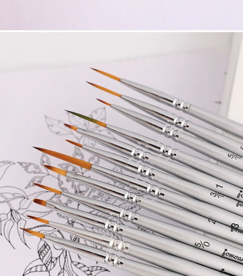 12models Imported Nylon Long Tail Line Brush Very Fine Cartoon Art Line Outline Detail Pen Digital Birch Watercolor Painting Pen - Sun Studio