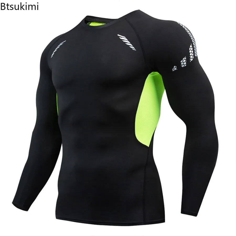 Gym Sports T-shirts for Men Long Sleeve Tights Boxing Sportswear Breathable Quick Dry Fitness Tops Male Outdoor Training Clothes - Sun Studio