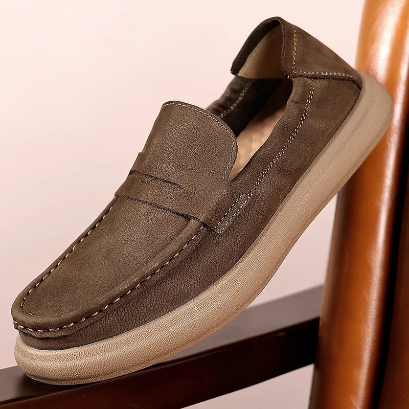 Fashion Genuine Leather Mens Shoes Business Casual Luxury Brand Soft Comfort Loafers Shoes High Quality Slip on Male Boat Shoes - Sun Studio