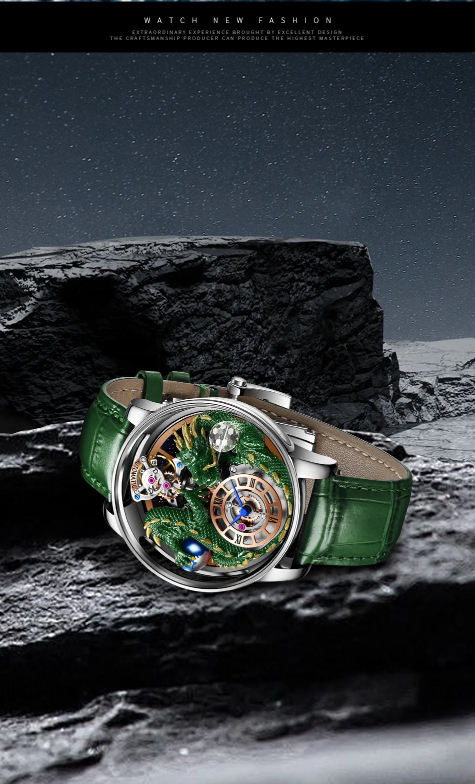 PINDU Design New 3D Dragon Earth Theme Quartz Watches Men Celestial Series Curved Mirror Transparent Design Watch Wristwatches - Sun Studio
