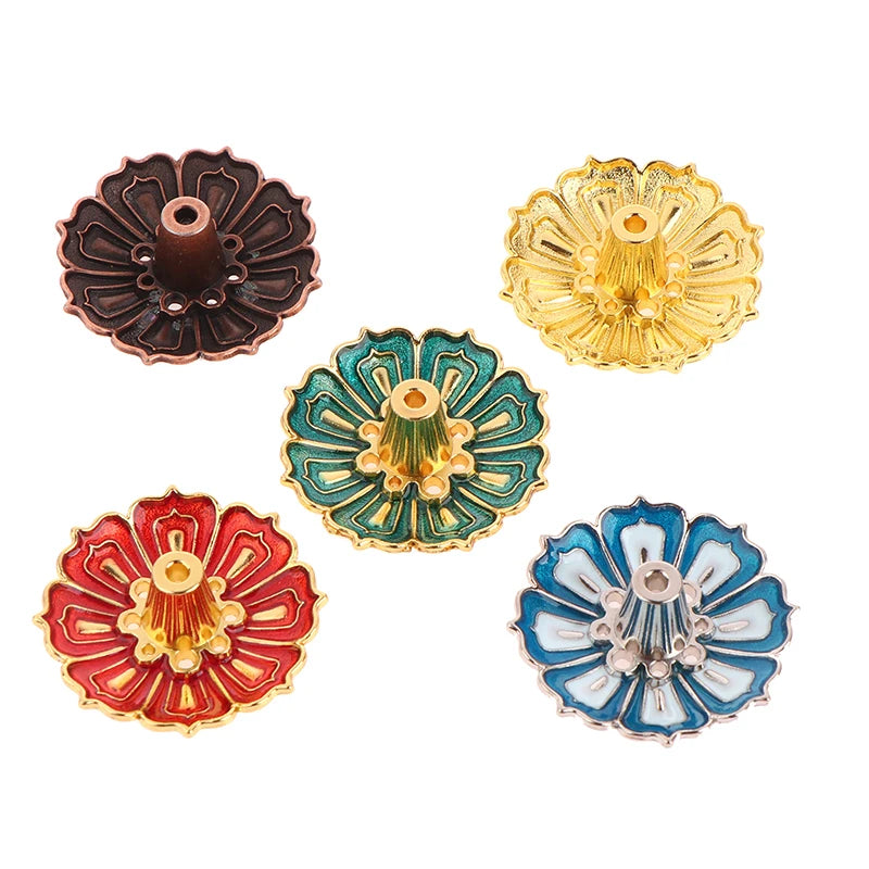 1Pc Lotus Alloy Incense Burner Stick Holder Home Buddhism Line Incense Plate Sandalwood Coil Base Delicate Temples Home Decor - Sun Studio