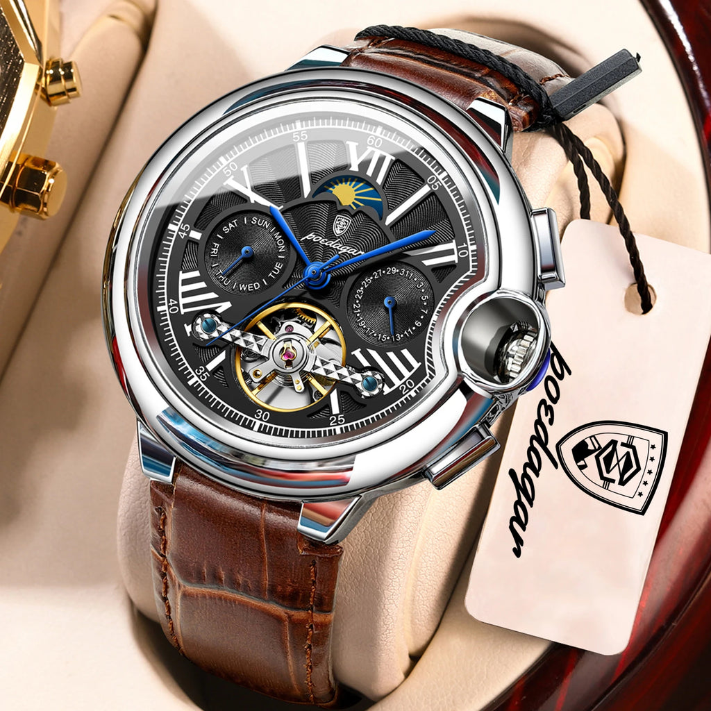 POEDAGAR Luxury Male Watch Business Date Week Stainless Steel Tourbillon Men Clock Waterproof Automatic Mechanical Men's Watches - Sun Studio
