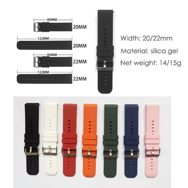 Hot Sell 20MM 22MM Silicone Watch Strap 20/22mm Universal Watchband Wristwatch Band for P22 Smartwatch &Other Watches Bracelet - Sun Studio