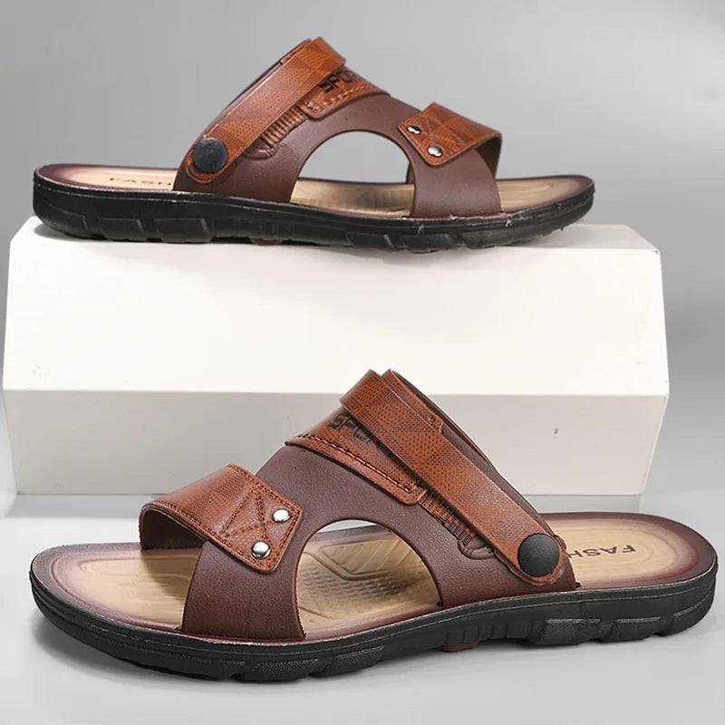 Fashion Casual Men's Sandals Summer Slip On Sandals Men Classic Beach Shoes For Men Outdoor Leather Sandals Male Slippers - Sun Studio