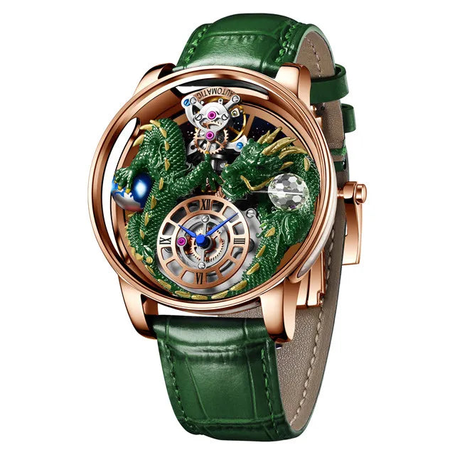PINDU Design New 3D Dragon Earth Theme Quartz Watches Men Celestial Series Curved Mirror Transparent Design Watch Wristwatches - Sun Studio