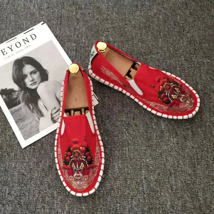 Old Beijing Cloth Shoes Embroidery Flower Social Guy Male Moccasin-Gommino Student Casual Shoes Fashion National Chinese Style - Sun Studio