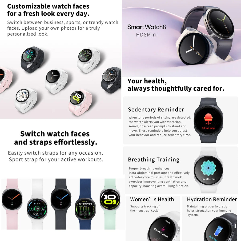 2026 New Watches 8 Mini GPS Track Smart Watch For Men Women Health Sports AMOLED Heart Rate Bluetooth Call Waterproof Smartwatch - Sun Studio
