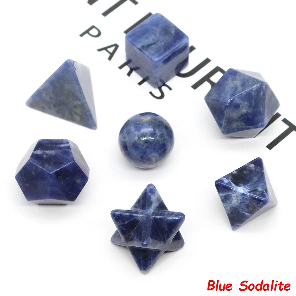 7 Chakra Platonic Sacred Stones Geometry Set Natural Reiki Healing Crystal for Meditation Therapy Balancing Spiritual Home Decor - Sun Studio