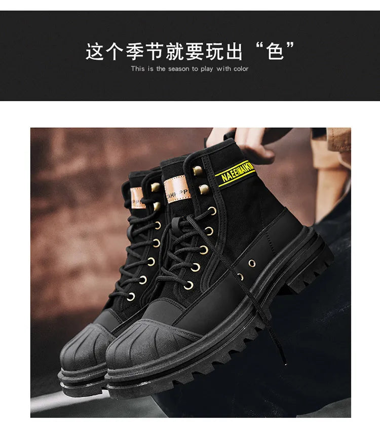 Boots men's high top 2025 summer anti slip and wear-resistant thick soled trendy boots men's workwear versatile - Sun Studio
