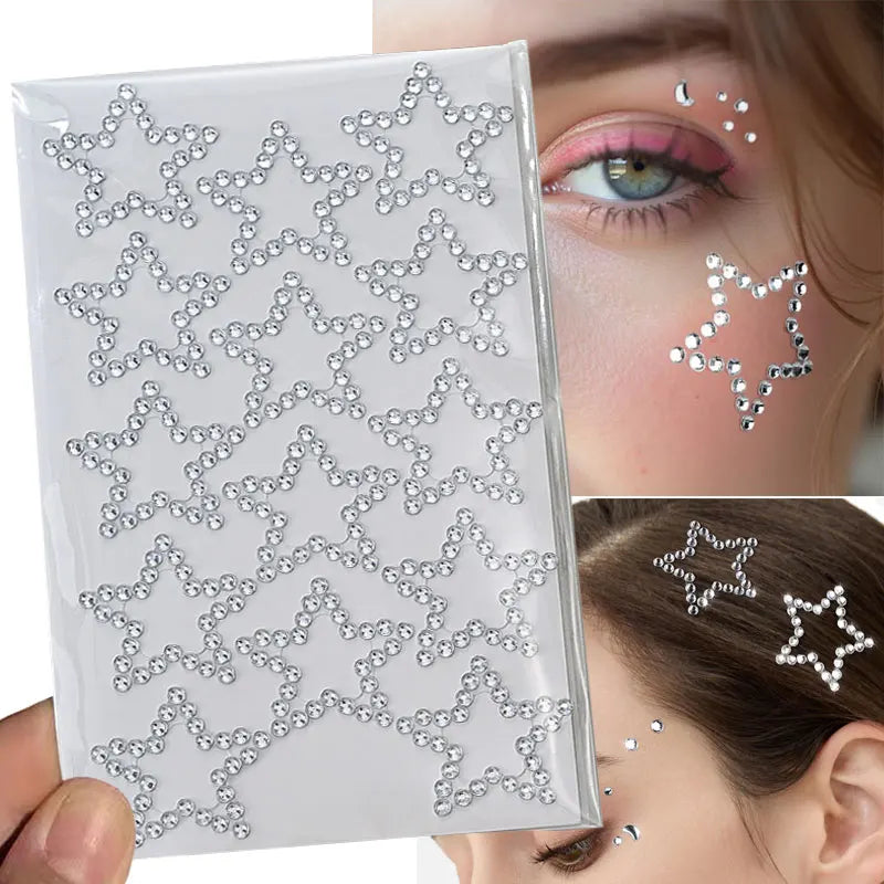 1sheet 900pcs Rainbow Face Glittle Gem Stickers Stick-On Facial Tattoo Eye Rhinestone Jewels 3/4/5mm Mix Wedding Party Make Up - Sun Studio