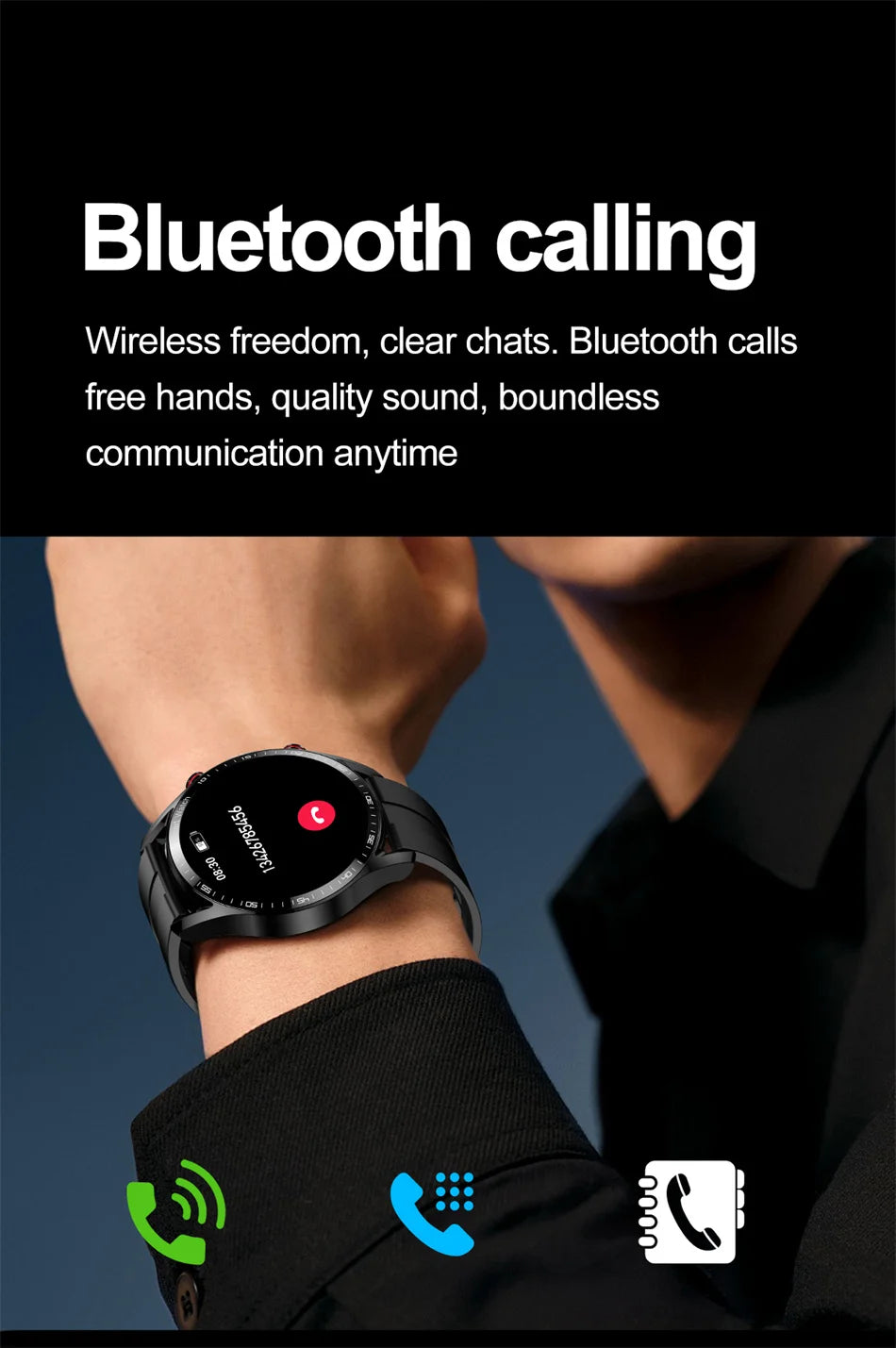 ChiBear New 1.53inch Bluetooth Call Smart Watch Men Multi-Sport Mode Heart Rate Health Monitoring Waterproof Business Smartwatch - Sun Studio
