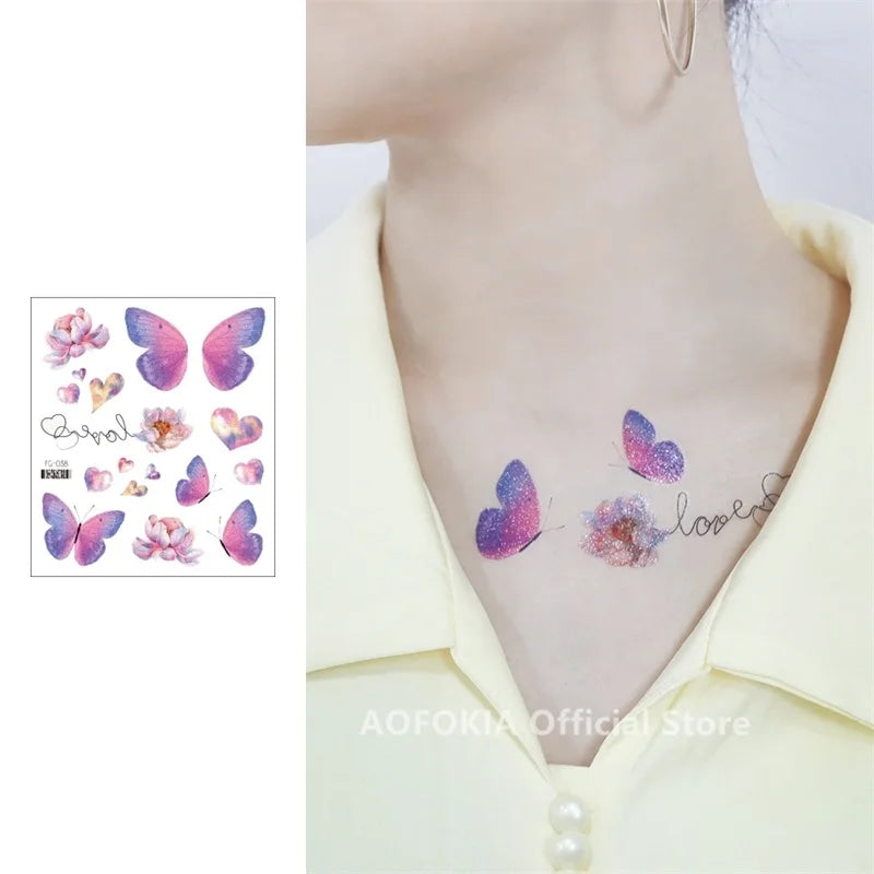 Glitter Butterfly Tattoo Temporary Waterproof Body Sticker Gradient Color Face Make Up Festival Accessories Disposable tatto - Sun Studio