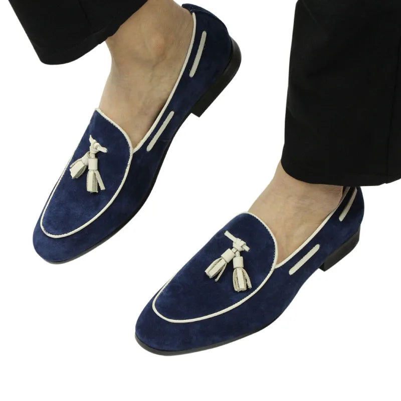 Penny Blue Loafer Men Shoes Fashion Tassel One-step Summer Casual Daily Office Shoes for Men Cow Suede High quality Customized - Sun Studio
