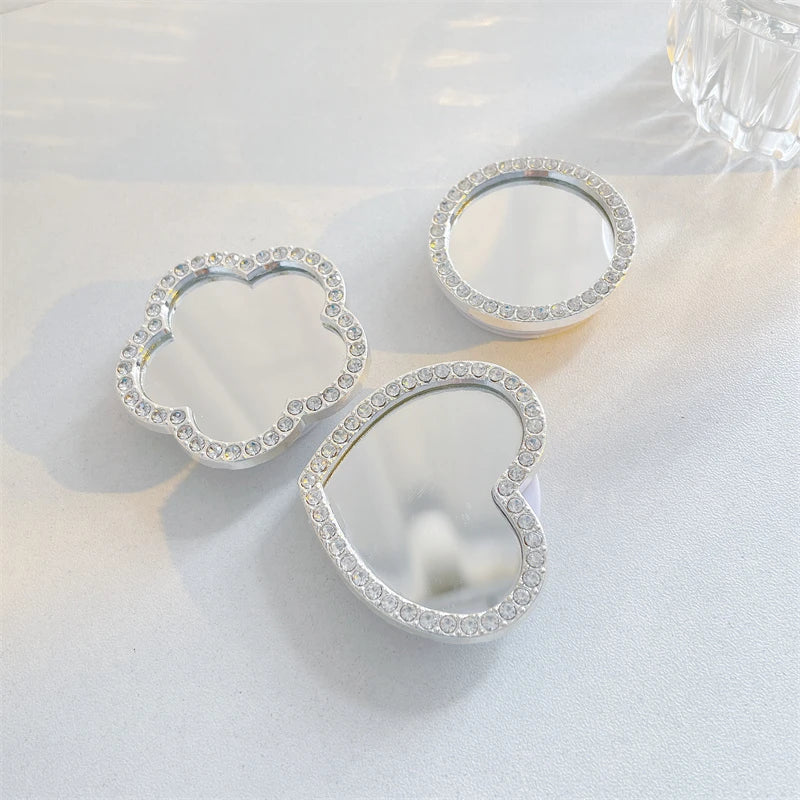Korean Cute Heart Flower Mirror Griptok Bracket For iPhone 15 14 Samsung Universal Phone Accessories Phone Holder Grip Tok Stand - Sun Studio