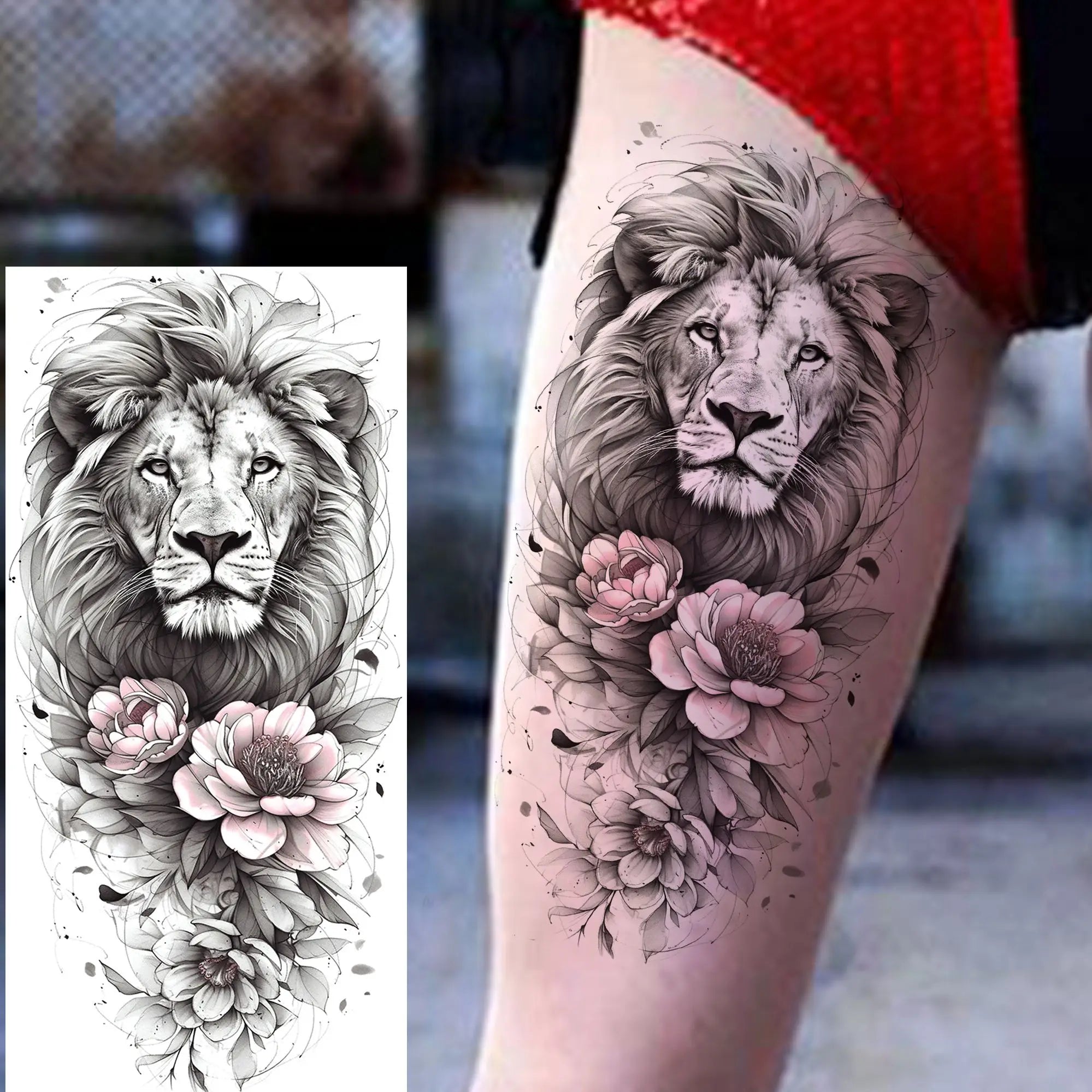 1 Blatt Schönes Schildkröte mit Blumen Temporäre Tattoos Elefant Löwe Tattoos Wasserdicht Realistische Tiere Fake Tattoos Aufkleber