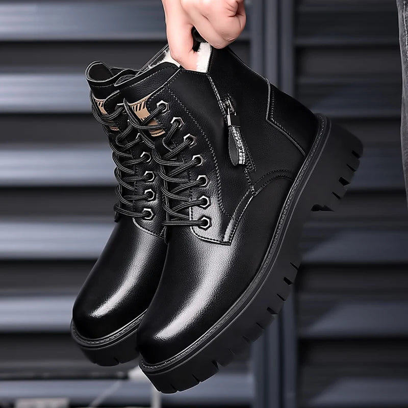 Autumn winter classic warm snow boots men's thick soles non-slip work boots men's outdoor casual shoes big head leather shoes - Sun Studio
