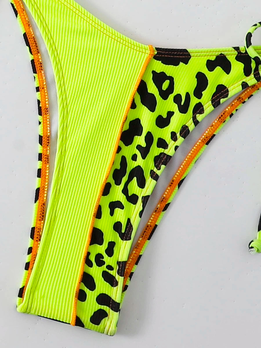 Leopard Halter Triangle Bikini 2026 Women Long Sleeve Swimsuit Sexy Swimwear Female Bathers Bathing Suit Swimming Beachwear - Sun Studio