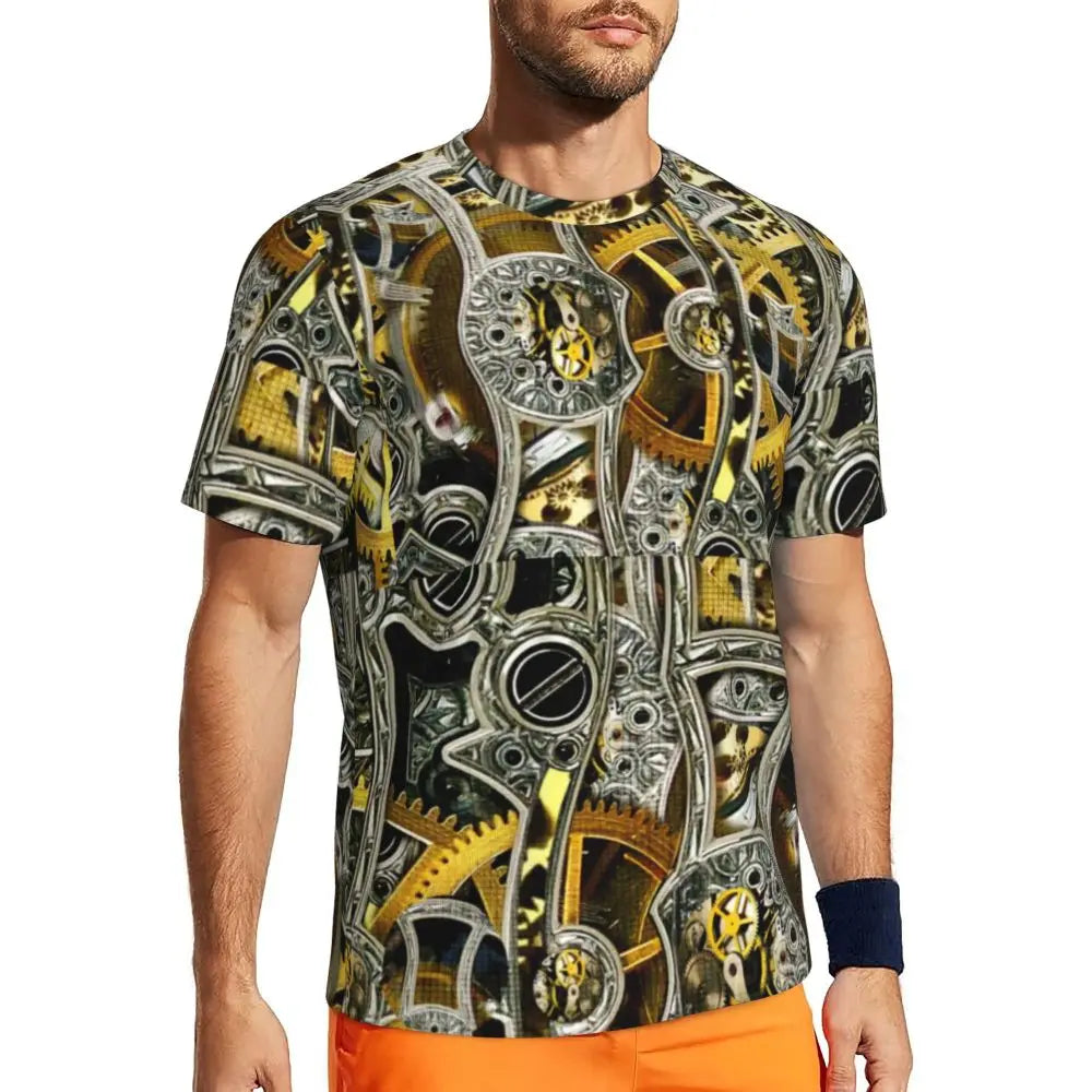 Gym T Shirt For Men Steampunk Design T-Shirts Fashion Wonderful Clockwork Vintage Summer Tees O Neck Streetwear Design Tops - Sun Studio