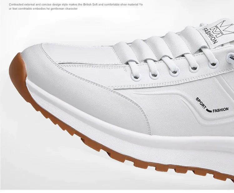 Designer New Men Genuine Leather Casual Sport Shoes Street Fashion Comfortable Cow Leather Lace-up Sneakers - Sun Studio