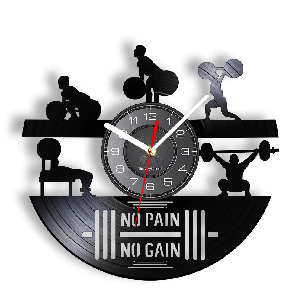 Fitness Equipment Theme Vinyl Record Fitness Wall Clock Home Decoration LED Backlight Modern Fitness Watch - Sun Studio