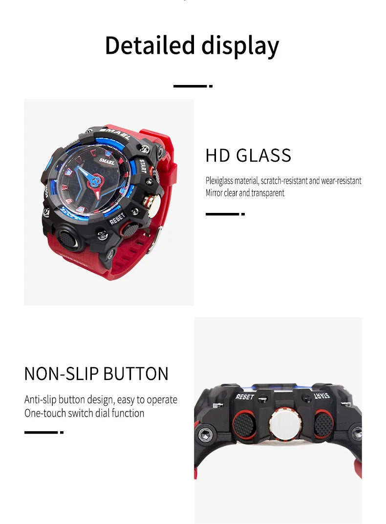 New SMAEL Sport Watch for Man Dual Time Watch for Men Shock Resistant Led Light Watch Military 8075 Quality Mens Sports Watches - Sun Studio