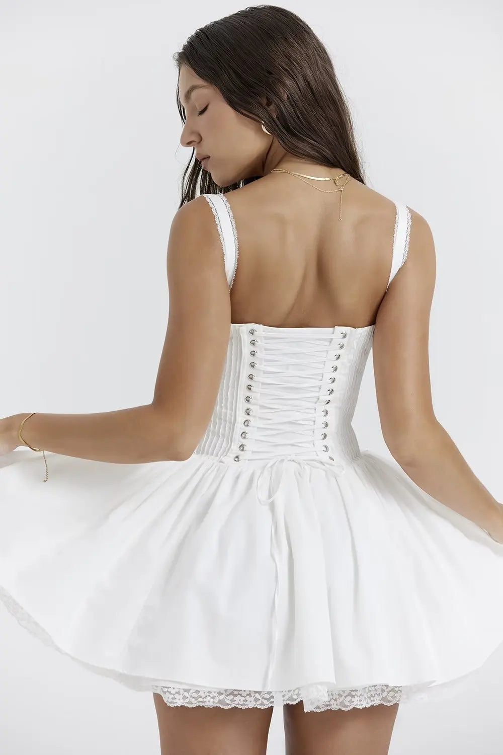 Mingmingxi Sexy Spaghetti Strap Corset Dress Elegant Fluffy Party Dresses Slim A Line Lace Up Dress Cotton Women Clothing - Sun Studio