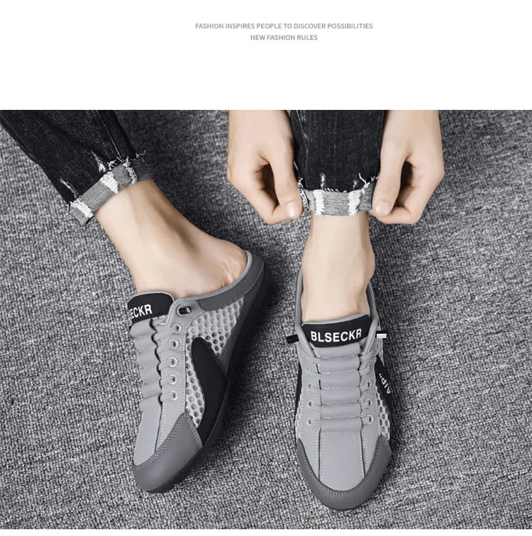 Men's Slip-On Lace-Up Casual Sports Shoes Breathable Mesh Unisex Spring Autumn Season Low Cut Flat Footwear Quick Easy Wear - Sun Studio