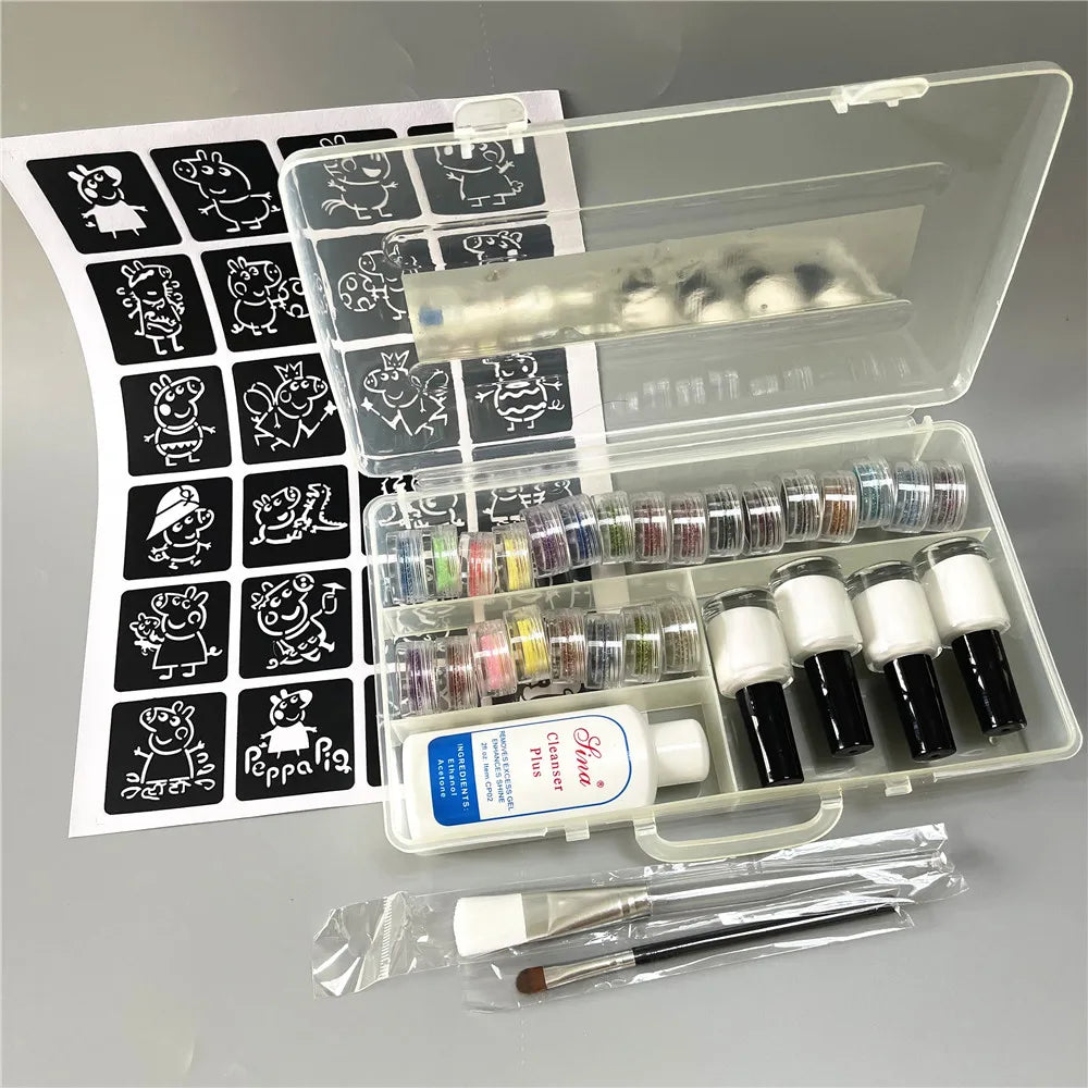24/45 Color Powder Shimmer Glitter Kit For Temporary Tattoo Body Kids Face DIY Nail Art Decorate Phone - Sun Studio