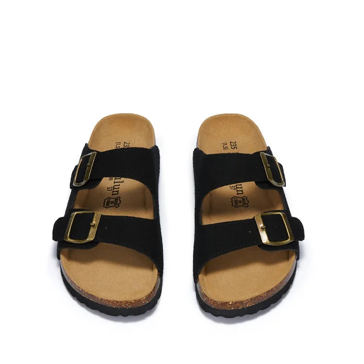 Summer Faux Suede Leather Cork Slippers Flip-flops Women Men Unisex Retro Wear Muller Slippers Fashion Casual Beach Sandals - Sun Studio