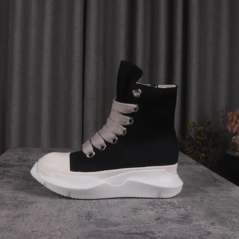 Men Women High-TOP Shoes Casual Canvas Platform Heel Sneakers Luxury Designer Jumbo Lace Up Zip Autumn Black Boots - Sun Studio