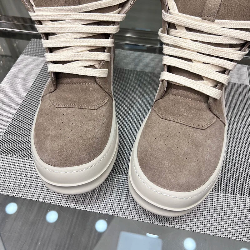 Ro Shoes Men Leather 2025 New Earthy Grey Cow Suede Lace Up Zipper Thick Sole Luxury Geo Women Street Hip-hop Casual Flat Boots - Sun Studio