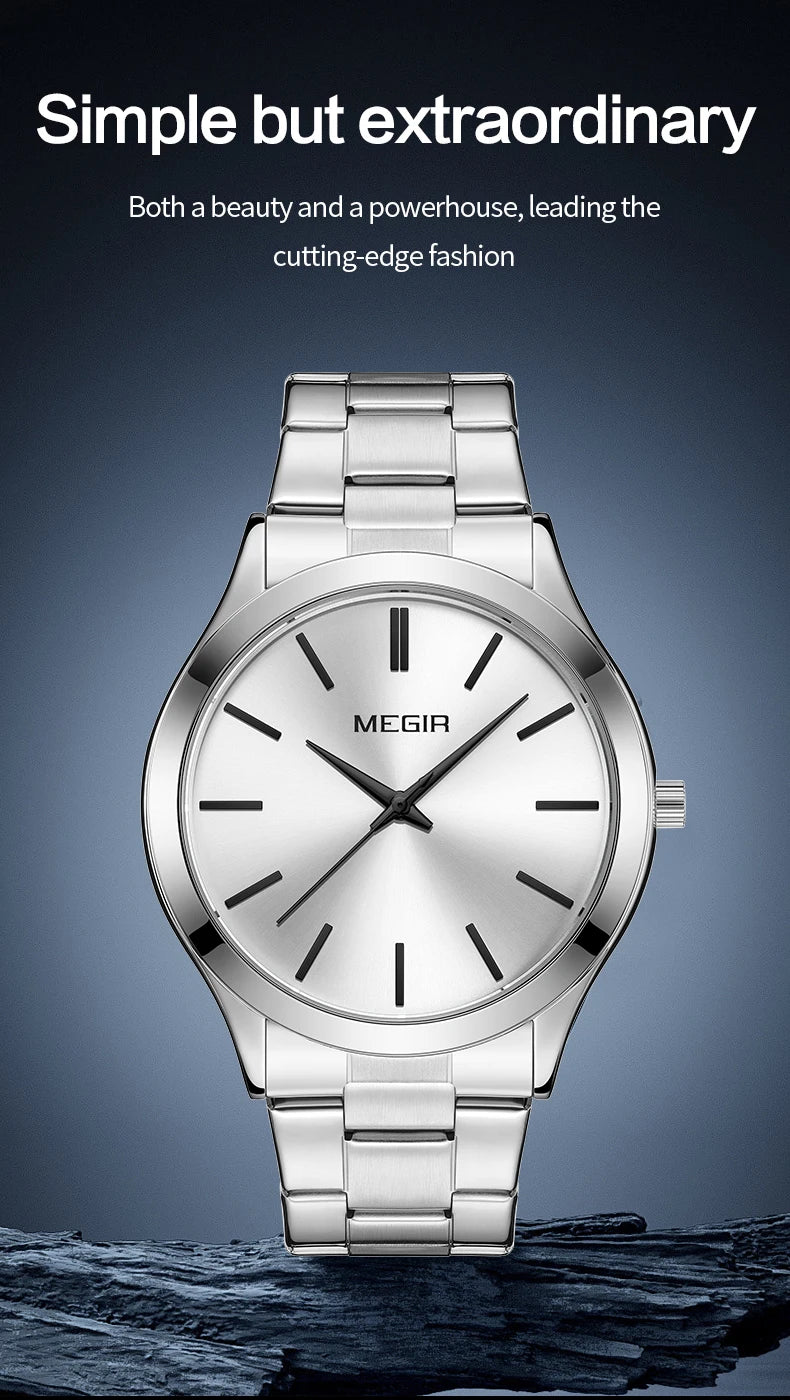 MEGIR Business Luxury Men's Watches Stainless Steel Luminous Waterproof Man Wristwatch Fashion Casual Men Quartz Watch Reloj - Sun Studio