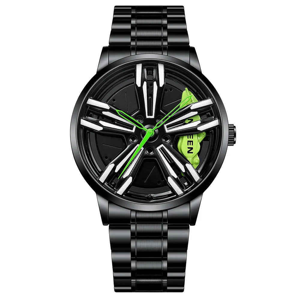 2025 New Racing Watches Men Custom Design Super Car Rim Watch Stainless Steel Black Retro Waterproof Watch Relogio Masculino