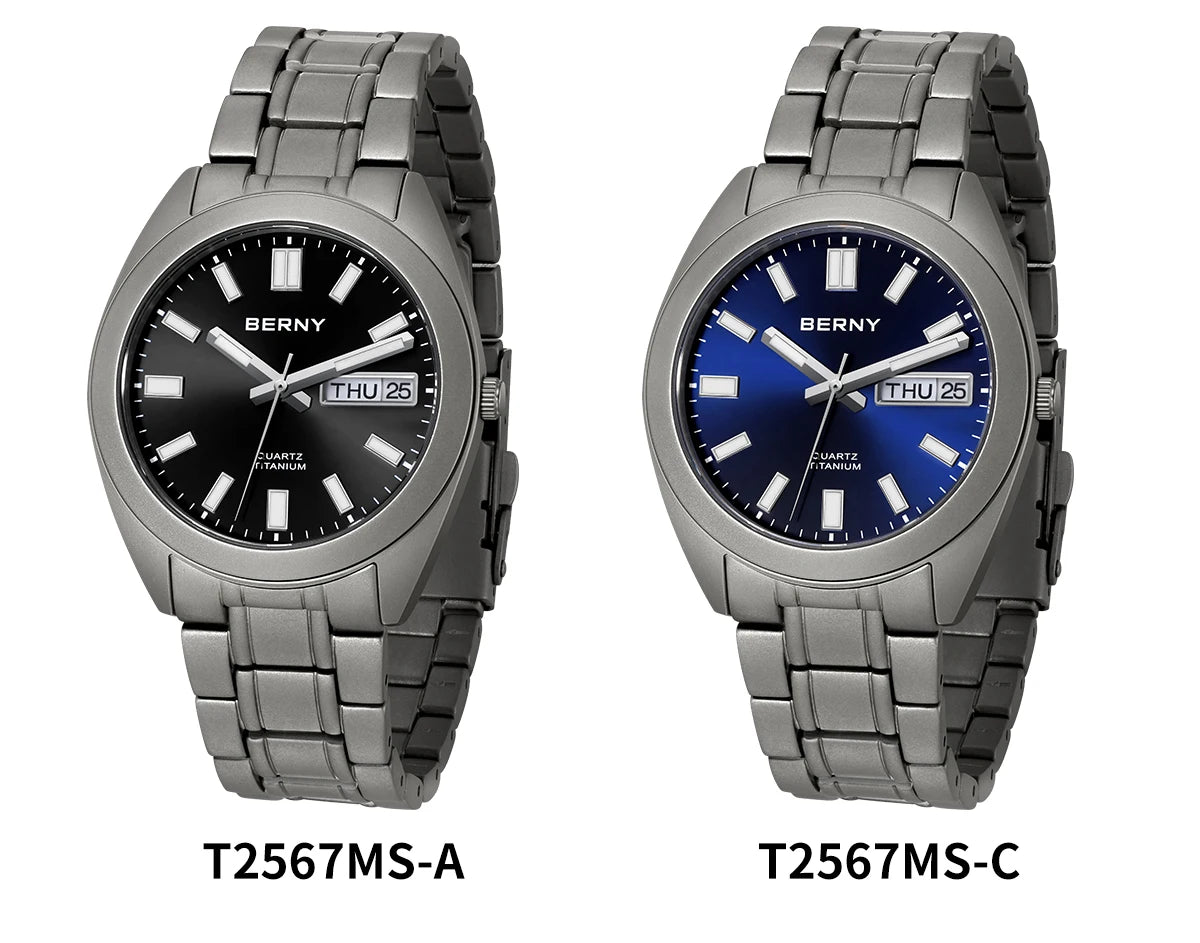 BERNY Titanium Watch for Men Supper Light Weight Wristwatch Super Luminous Sapphire 10ATM Waterproof Sport Field Quartz Watches - Sun Studio