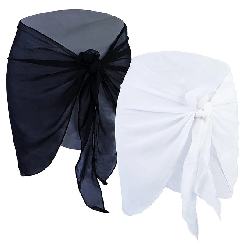 Women Short Sarongs Swimsuit Summer Coverups Beach Bikini Wrap Sheer Short Ladies Skirt Chiffon Scarf Cover Ups For Swimwear - Sun Studio
