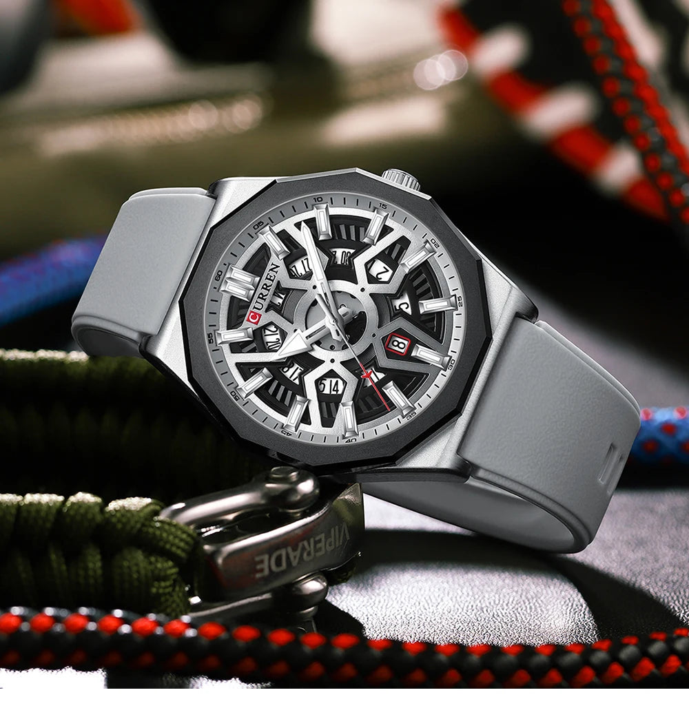 CURREN Fashion Creative Design Watches Men Quartz Silicone Strap Date Wristwatches for Male Clock with Luminous Hands - Sun Studio