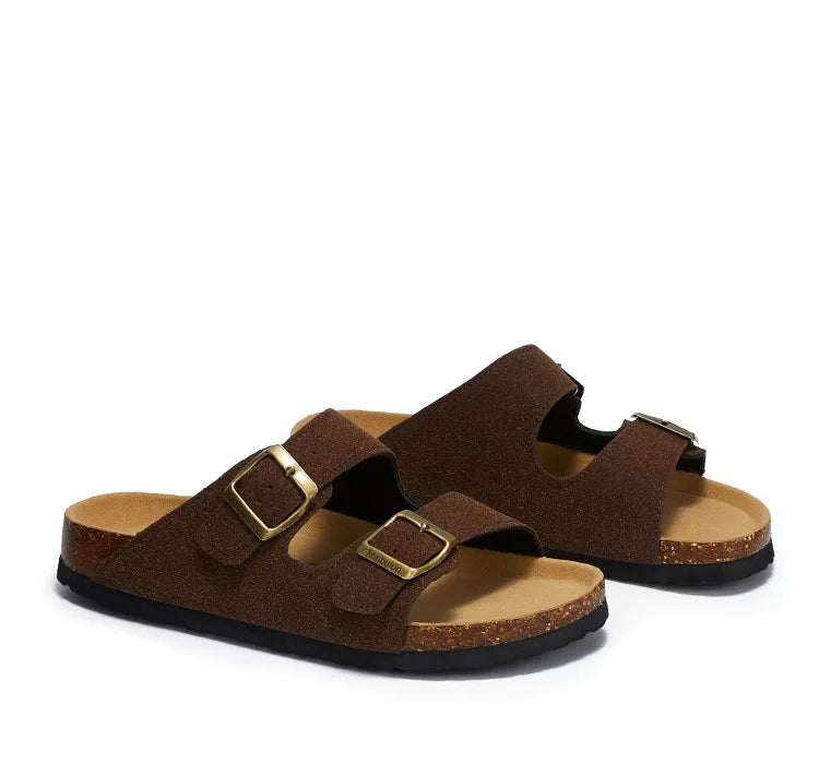 Summer Faux Suede Leather Cork Slippers Flip-flops Women Men Unisex Retro Wear Muller Slippers Fashion Casual Beach Sandals