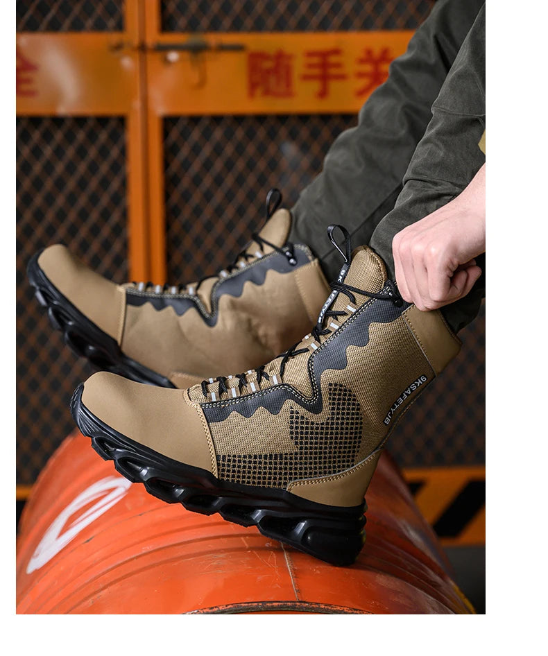 New Fashion 2024 Men Boots Safety Shoes Security Steel Toe Cap Military Boots Working Steel Toe Anti-Smashing Men's Work Boots - Sun Studio