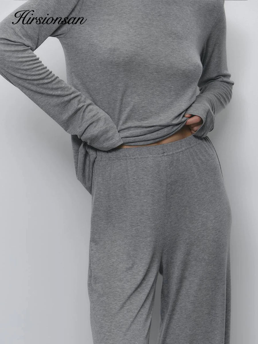 Hirsionsan Modal Soft Loose Sets Women 2026 Casual Two Pieces Long Sleeve T Shirts and High Waist Dresses Outfits Tracksuit - Sun Studio
