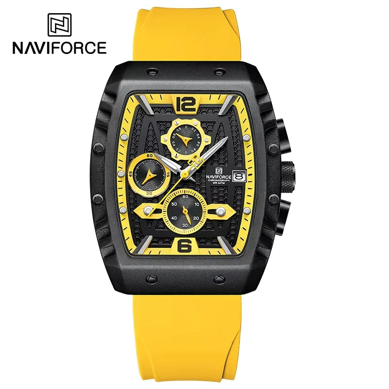 NAVIFORCE Creative Barrel-Shaped Dial Men Watches Fumed Silica Strap Waterproof Quartz Chronograph Date Display Male Wrist Watch - Sun Studio