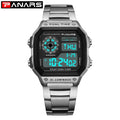 PANARS Top Luxury Stainless Steel Strap Sport Watches Mens Waterproof Back Light Digital Wristwatch Male Alarm - Sun Studio