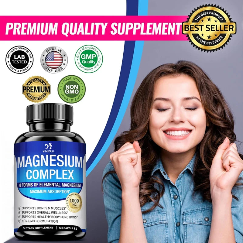 Magnesium Supplements, with Magnesium Glycinate, Magnesium Oxide, Support Stress Relief, Sleep, Heart Health, Nerves, Muscles - Sun Studio