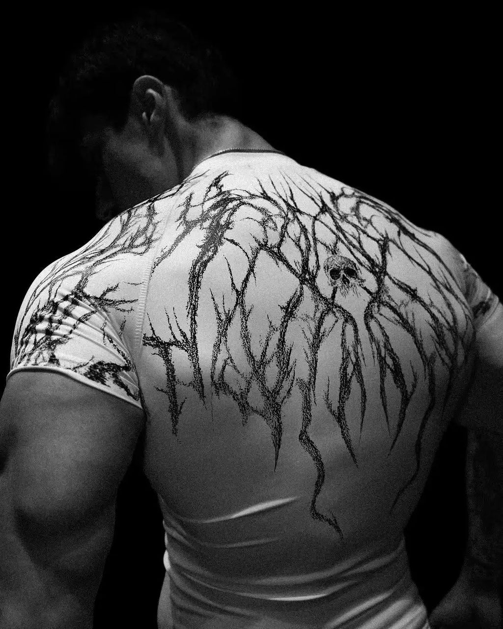 GYM T-shirt Men's Dark Gothic Print Muscle Tee High Elasticity And Quick Drying Exercise For Bodybuilding Training - Sun Studio