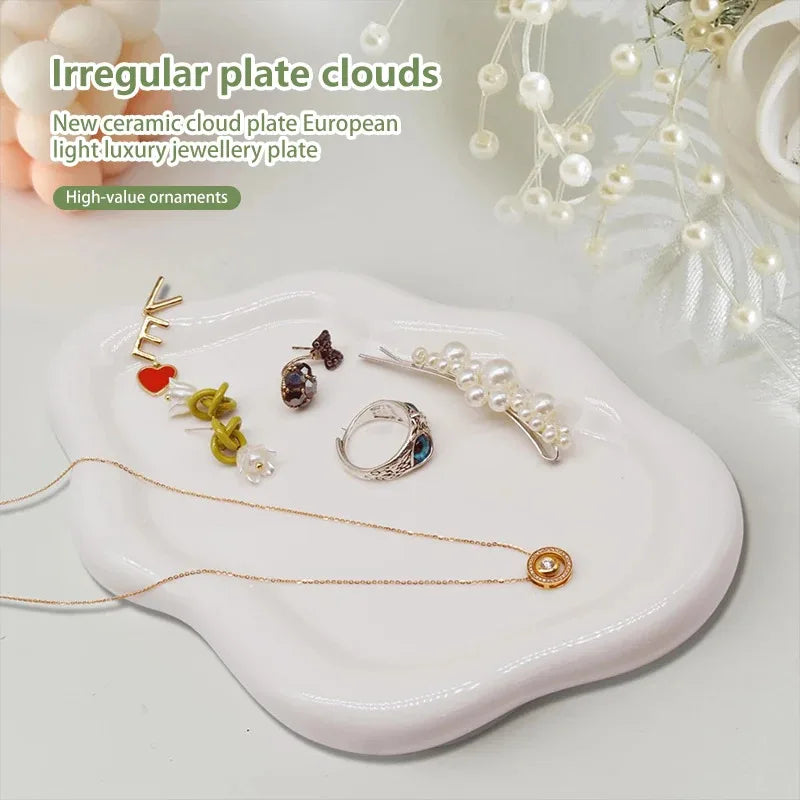 Women's Cloud Ceramic Trinket Tray - Jewelry Dish & Ring Holder, Perfect for Watches/Keys Storage, Mother's Day Gift - Sun Studio
